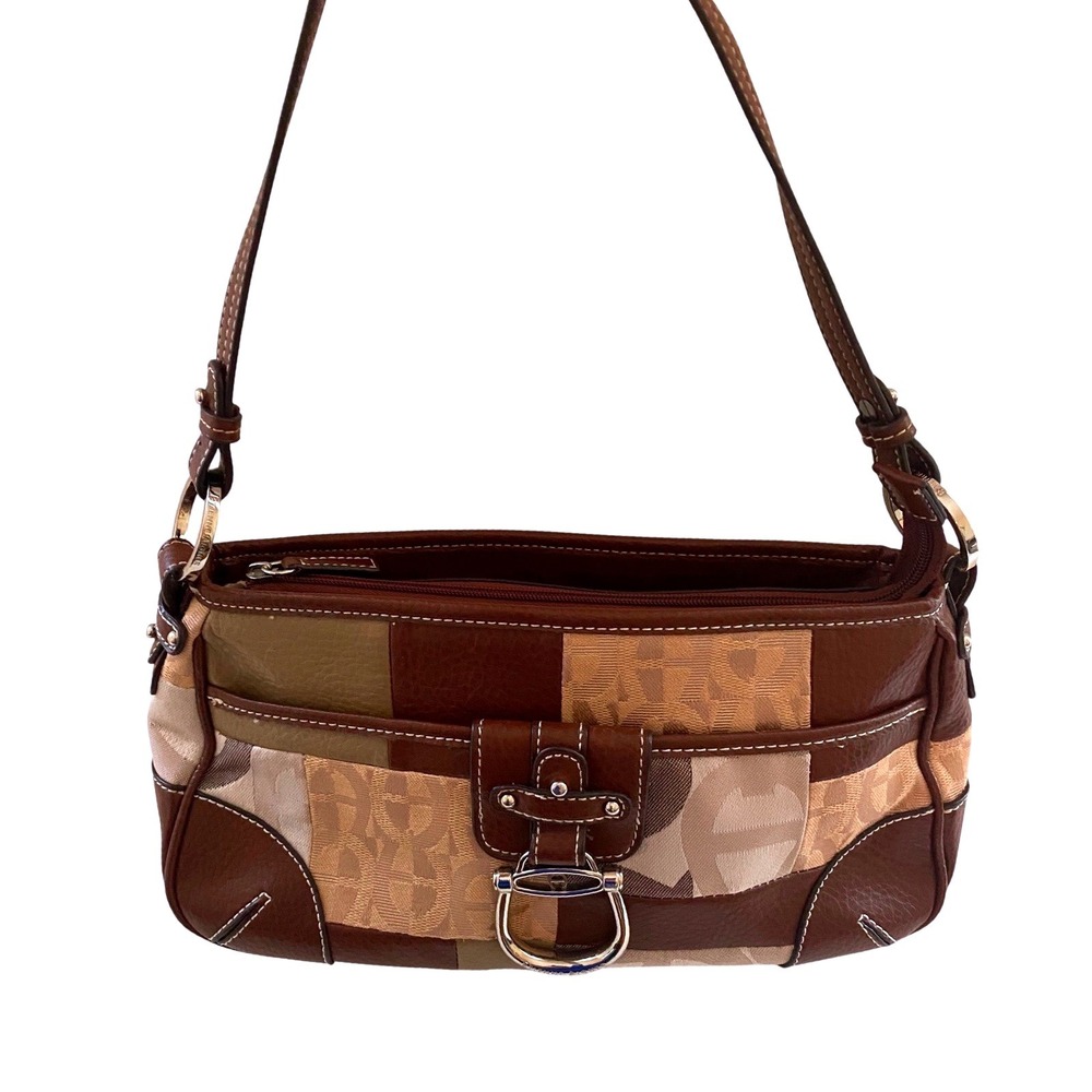 Etienne Aigner Brown Patchwork Logo Jacquard Shoulder Bag Purse